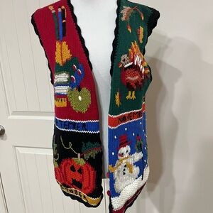 Vintage holiday Erika Black hand Knit Vest